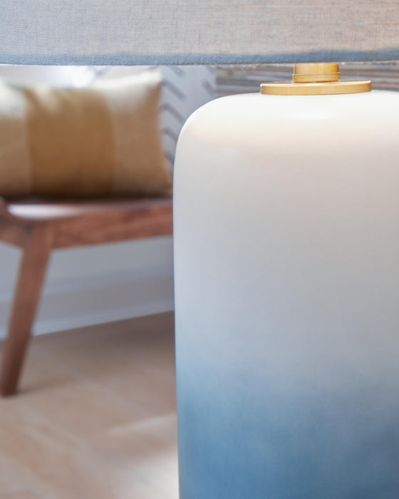 Signature Design White/Teal Ceramic Table Lamp (1/CN)