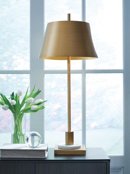 Signature Design Gold Finish/White Metal Table Lamp (1/CN)