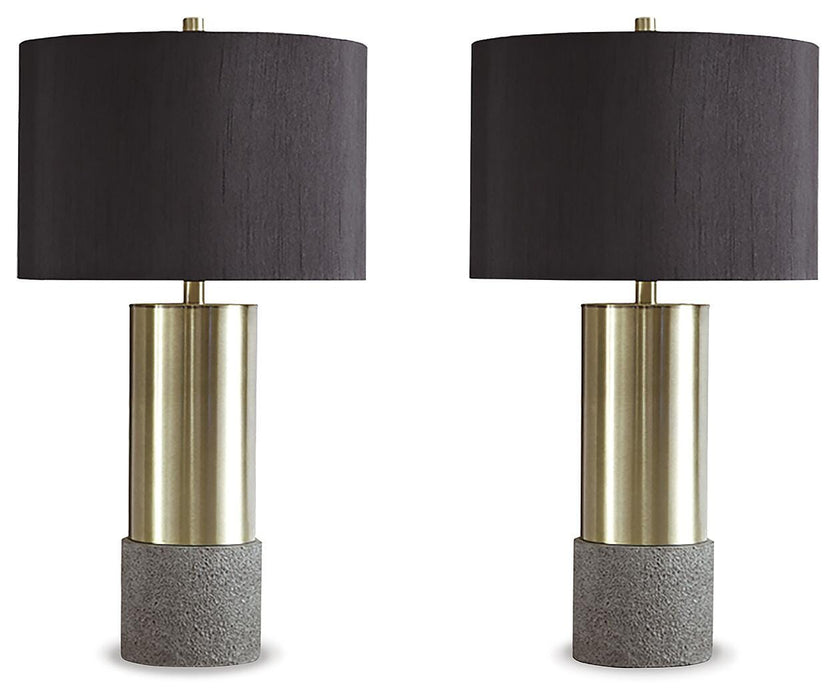 Signature Design Gray/Brass Finish Metal Table Lamp (2/CN)