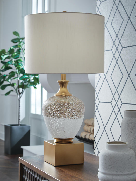 Signature Design Brown/White/Gold Glass Table Lamp (1/CN)