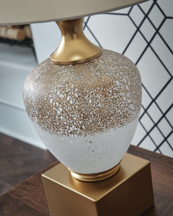 Signature Design Brown/White/Gold Glass Table Lamp (1/CN)