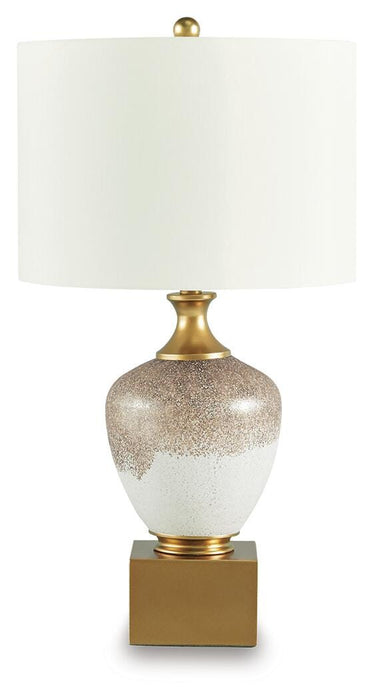 Signature Design Brown/White/Gold Glass Table Lamp (1/CN)