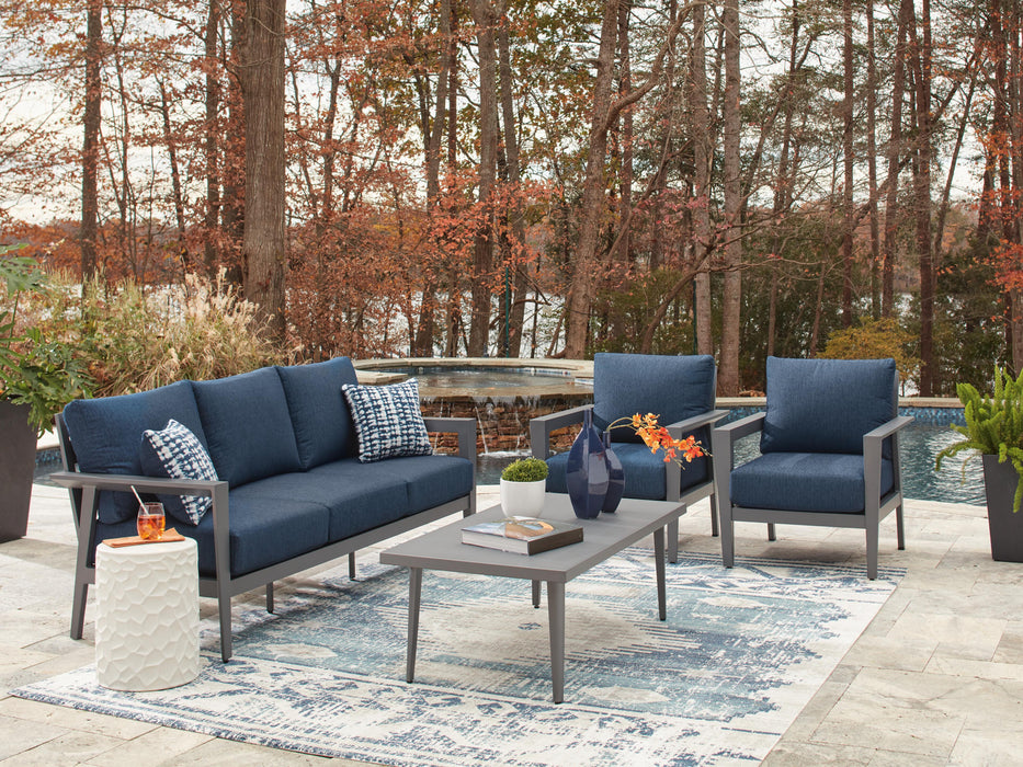 Signature Design Gray/Blue Sofa/Chairs/Table Set (4/CN)