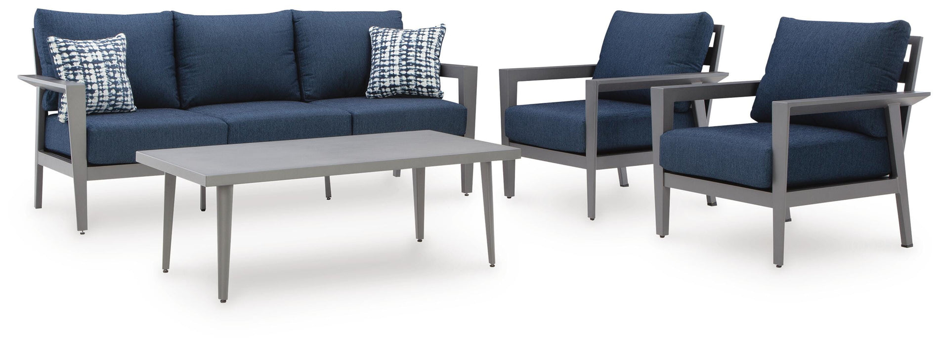 Signature Design Gray/Blue Sofa/Chairs/Table Set (4/CN)