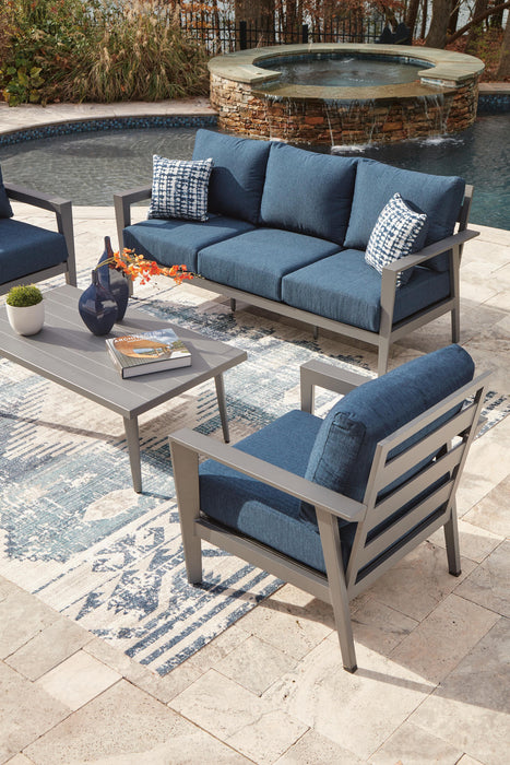 Signature Design Gray/Blue Sofa/Chairs/Table Set (4/CN)