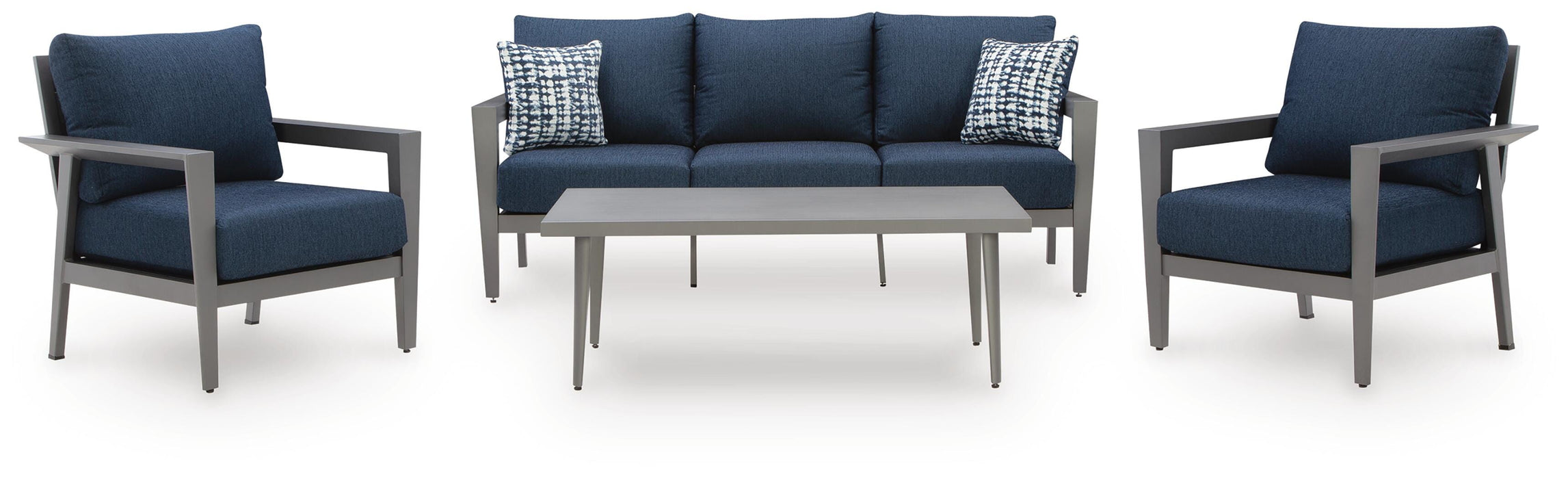 Signature Design Gray/Blue Sofa/Chairs/Table Set (4/CN)