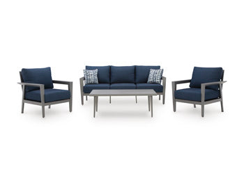 Signature Design Gray/Blue Sofa/Chairs/Table Set (4/CN)