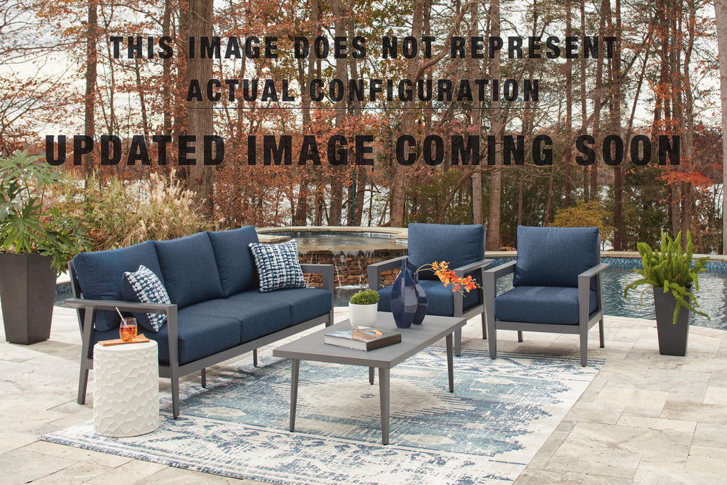 Signature Design Gray/Blue Sofa/Chairs/Table Set (4/CN)