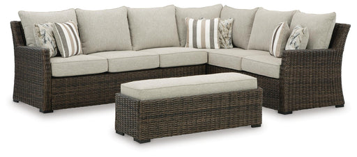 Signature Design Brown Sofa SEC/Bench w/CUSH (3/CN)