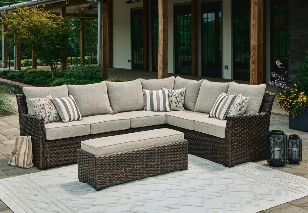 Signature Design Brown Sofa SEC/Bench w/CUSH (3/CN)