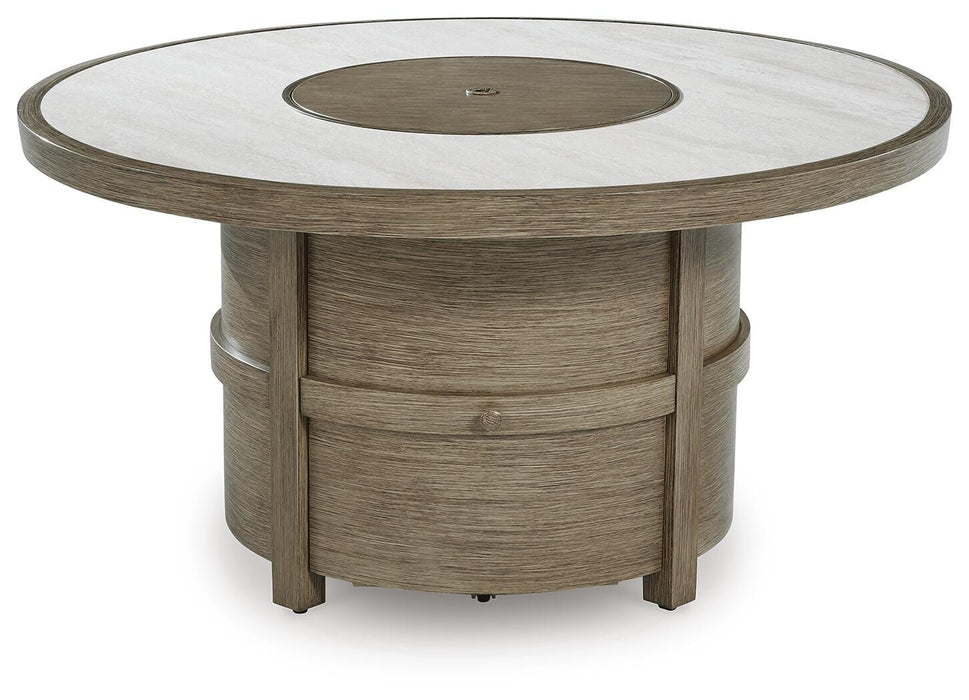 Signature Design Beige Round Fire Pit Table