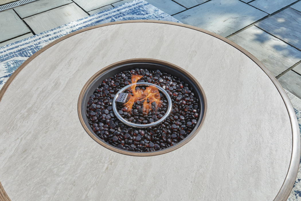 Signature Design Beige Round Fire Pit Table