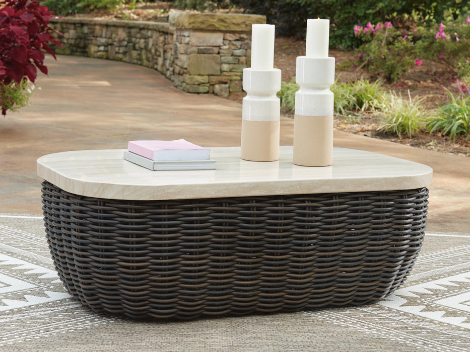 Signature Design Beige/Dark Brown Rectangular Cocktail Table
