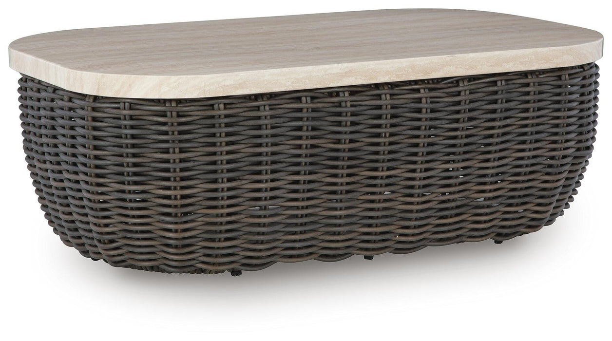 Signature Design Beige/Dark Brown Rectangular Cocktail Table