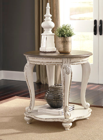 Signature Design White/Brown Round End Table