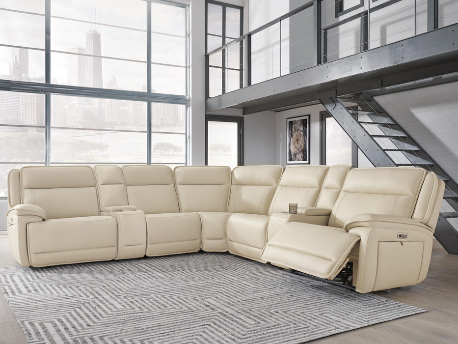 Signature Design Almond 7-Piece Reclining Sectional with 2 Consoles