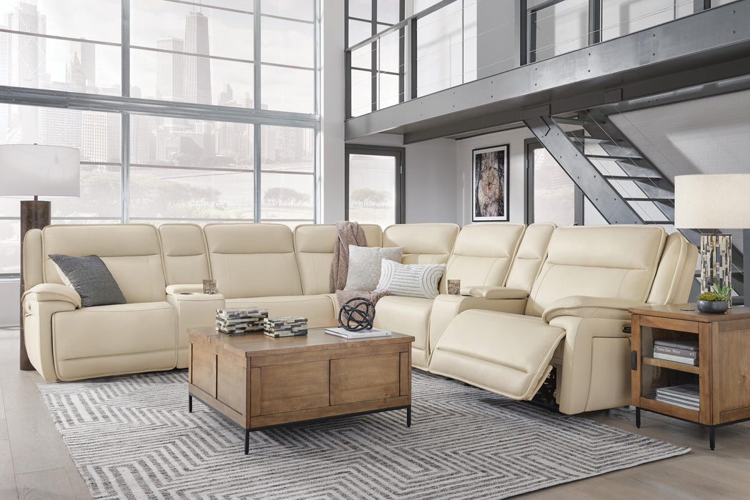 Signature Design Almond 7-Piece Reclining Sectional with 2 Consoles