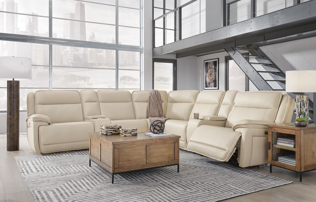 Signature Design Almond 7-Piece Reclining Sectional with 2 Consoles