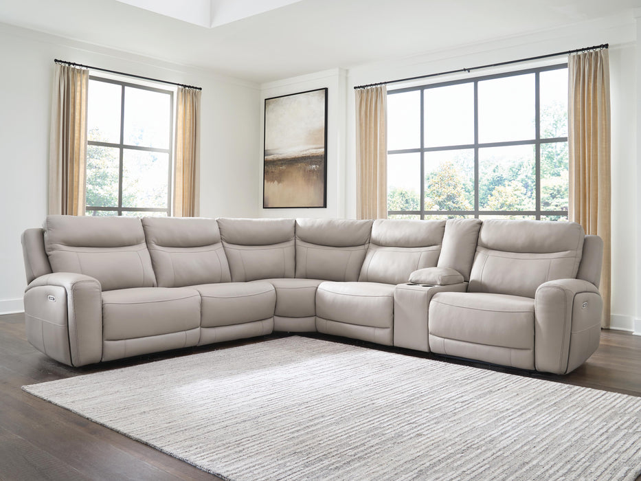 Benchcraft Gray 6-Piece Power Reclining Sectional with Storage Console