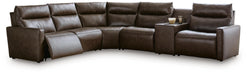 Benchcraft Chocolate 6-Piece Power Reclining Sectional with Audio Console
