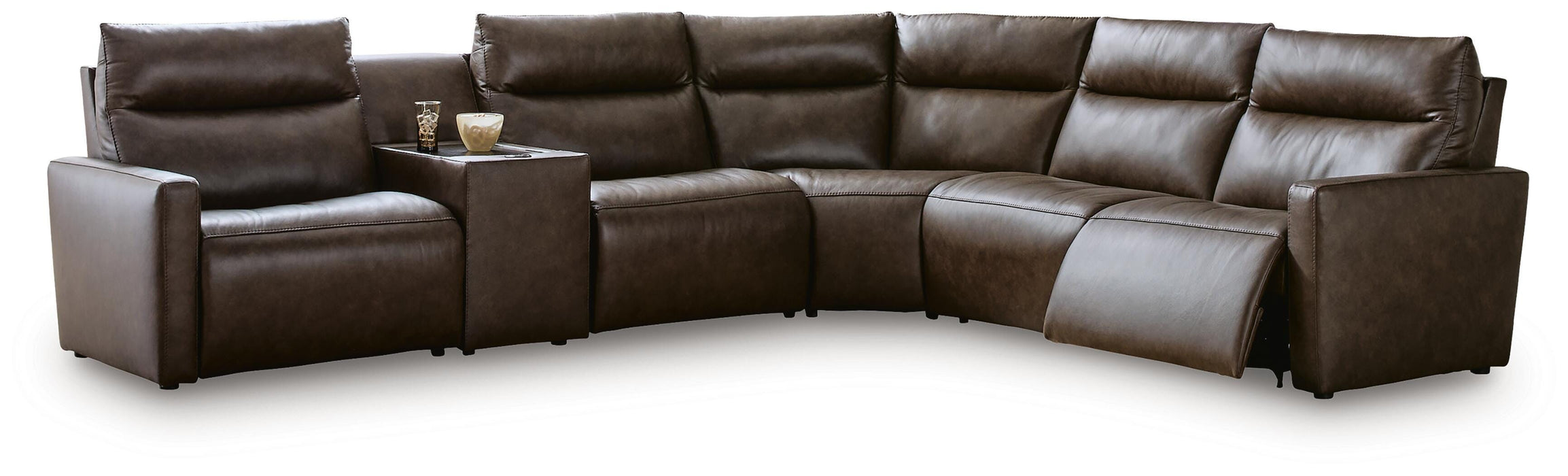 Benchcraft Chocolate 6-Piece Power Reclining Sectional with Audio Console