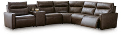 Benchcraft Chocolate 6-Piece Power Reclining Sectional with Audio Console
