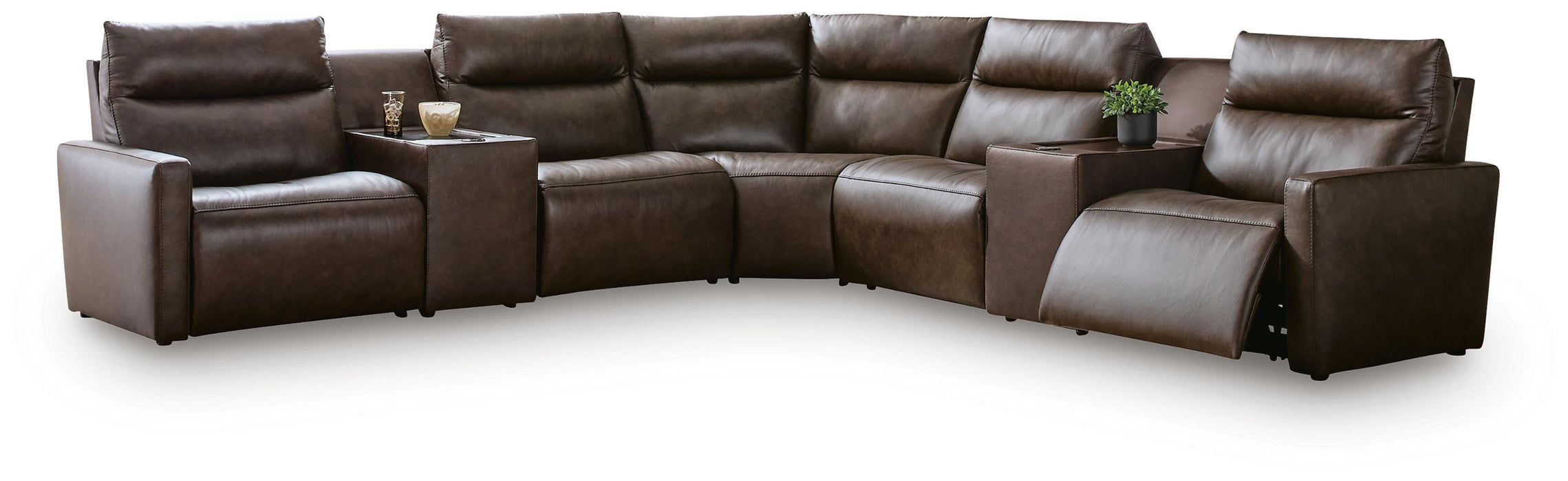 Benchcraft Chocolate 7-Piece Power Reclining Sectional with Audio Consoles
