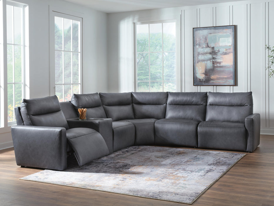 Benchcraft Blue 6-Piece Power Reclining Sectional with Audio Console