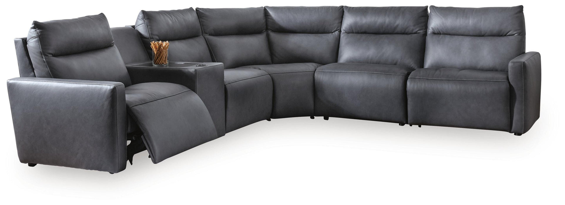 Benchcraft Blue 6-Piece Power Reclining Sectional with Audio Console