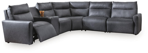 Benchcraft Blue 6-Piece Power Reclining Sectional with Audio Console
