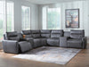 Benchcraft Blue 7-Piece Power Reclining Sectional with Audio Consoles