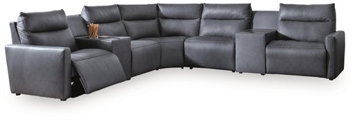 Benchcraft Blue 7-Piece Power Reclining Sectional with Audio Consoles