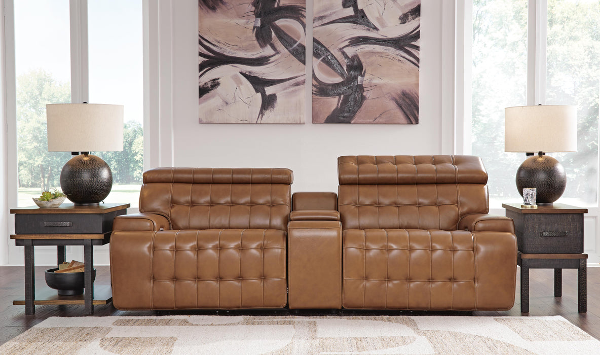 Signature Design Chocolate 3-Piece Power Reclining Sectional Loveseat with Console