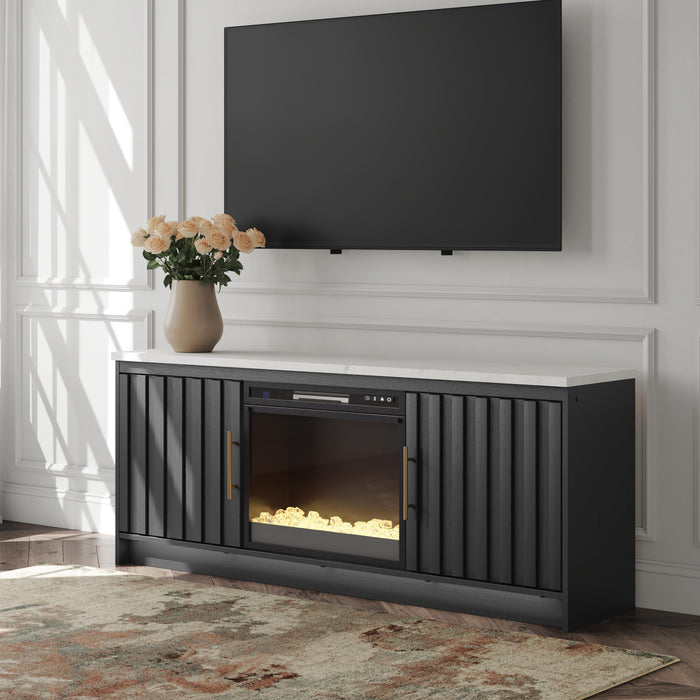 Signature Design Black/White 63" TV Stand with Electric Fireplace