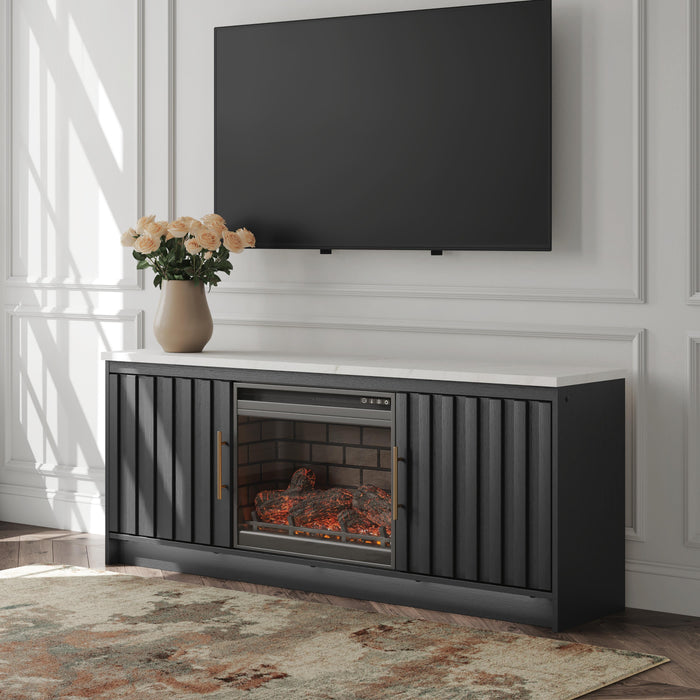 Signature Design Black/White 63" TV Stand with Electric Fireplace