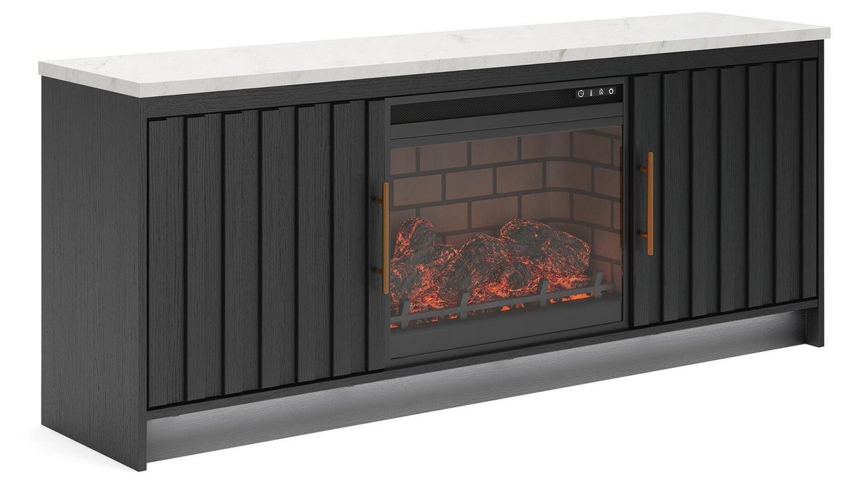 Signature Design Black/White 63" TV Stand with Electric Fireplace