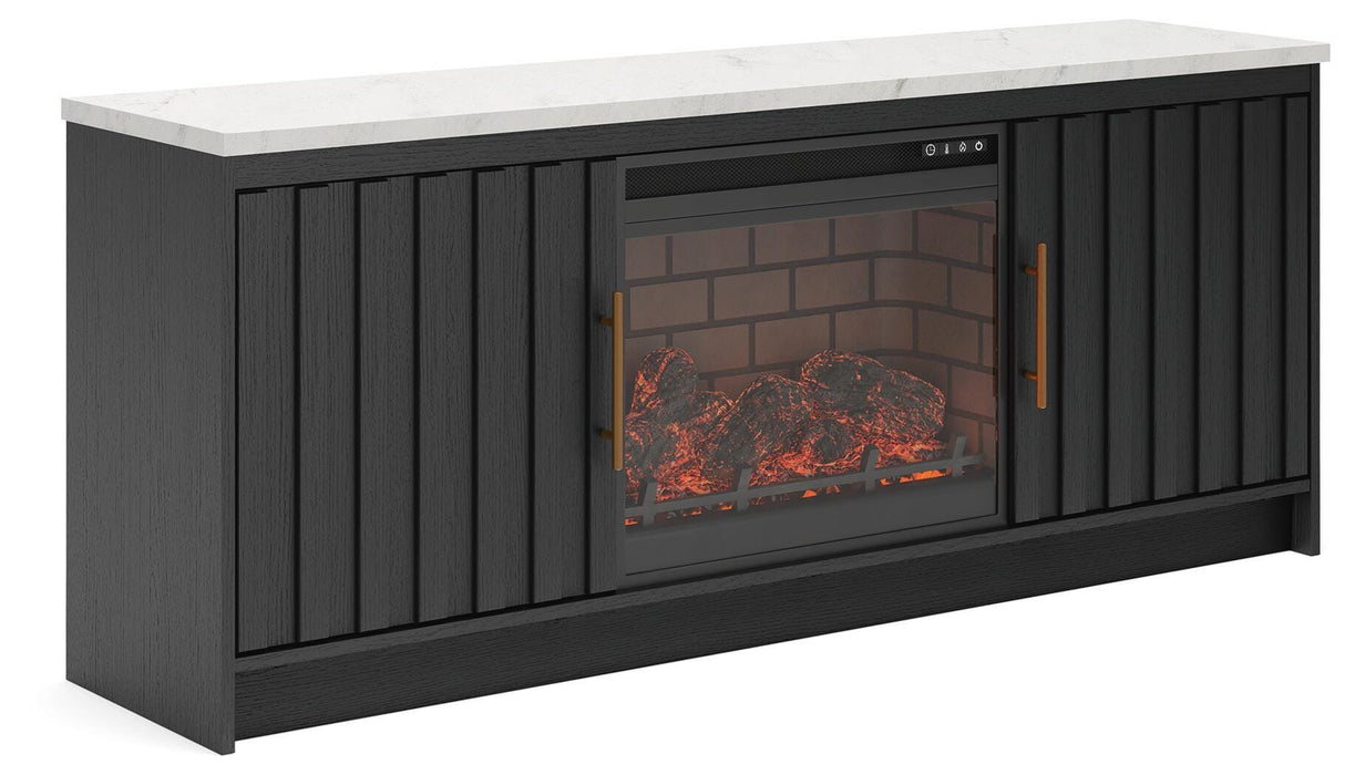 Signature Design Black/White 63" TV Stand with Electric Fireplace