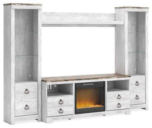 Signature Design Whitewash 4-Piece Entertainment Center with Electric Fireplace