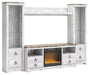 Signature Design Whitewash 4-Piece Entertainment Center with Electric Fireplace