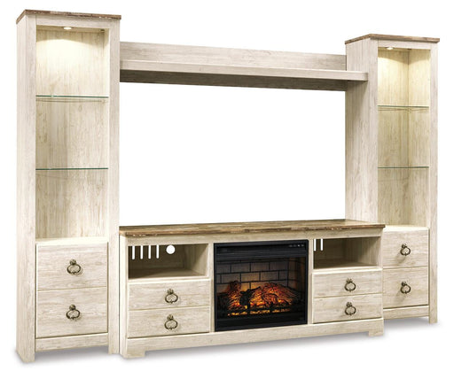 Signature Design Whitewash 4-Piece Entertainment Center with Electric Fireplace