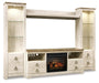 Signature Design Whitewash 4-Piece Entertainment Center with Electric Fireplace