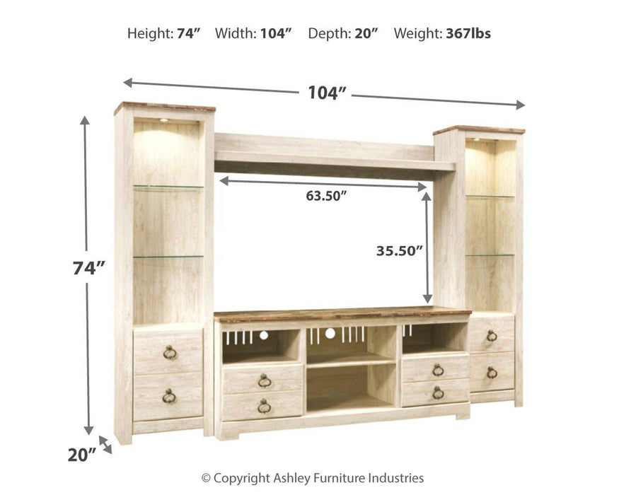 Signature Design Whitewash 4-Piece Entertainment Center