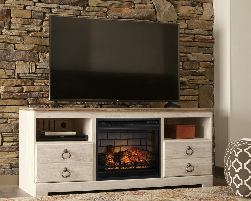 Signature Design Whitewash 64" TV Stand with Electric Fireplace