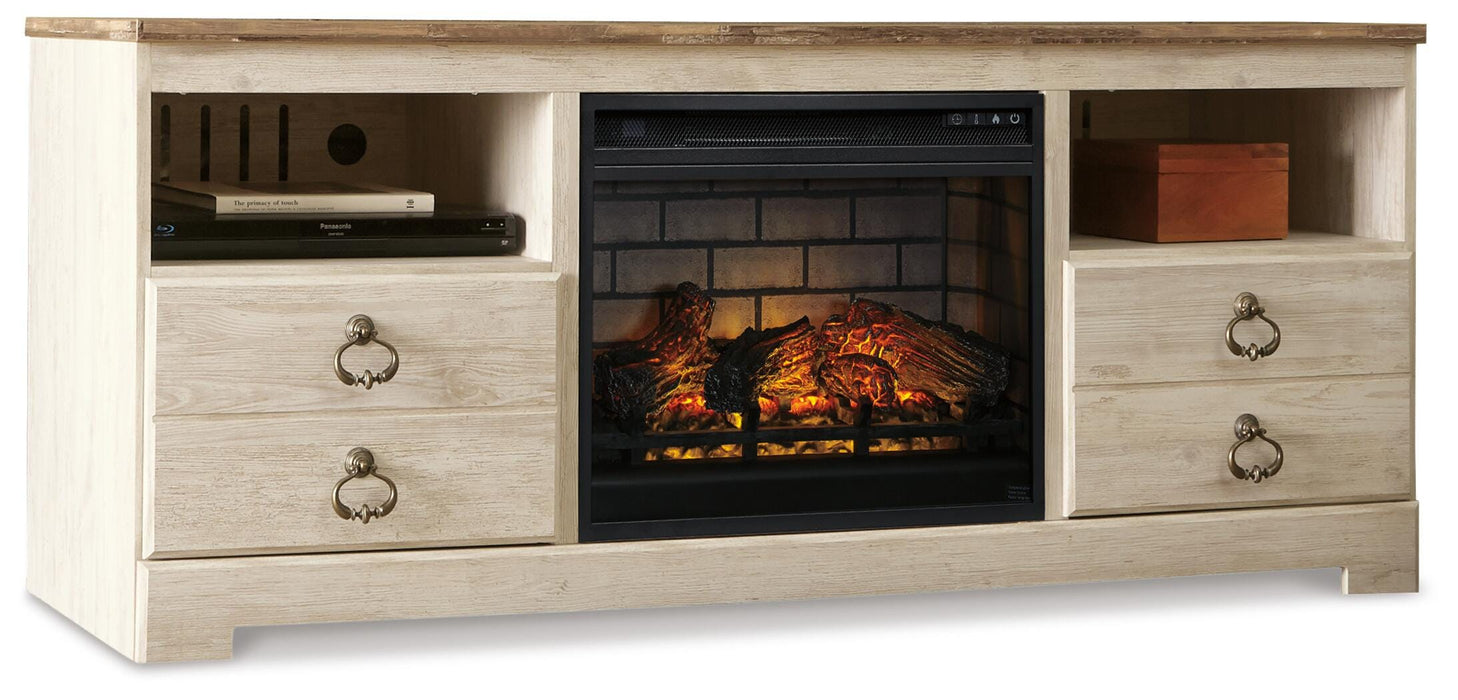 Signature Design Whitewash 64" TV Stand with Electric Fireplace