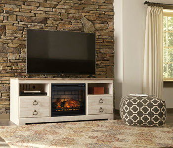 Signature Design Whitewash 64" TV Stand with Electric Fireplace