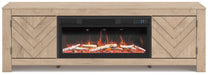 Signature Design Tan 71" TV Stand with Electric Fireplace