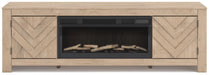 Signature Design Tan 71" TV Stand with Electric Fireplace