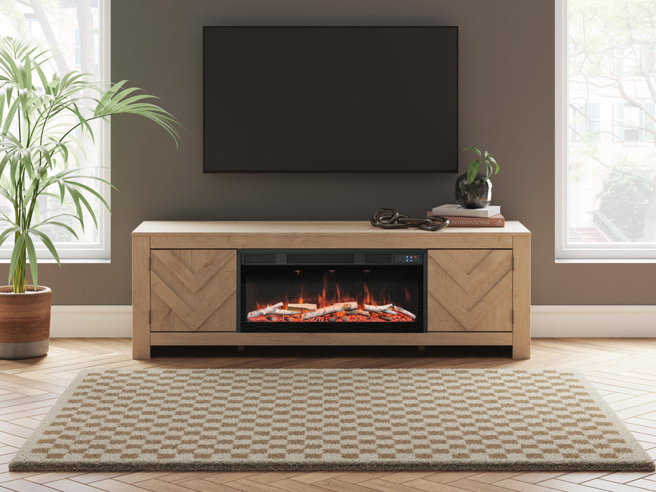 Signature Design Tan 71" TV Stand with Electric Fireplace