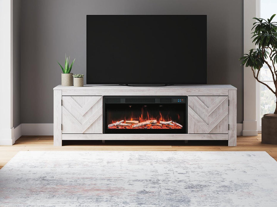 Signature Design Whitewash 71" TV Stand with Electric Fireplace