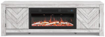 Signature Design Whitewash 71" TV Stand with Electric Fireplace